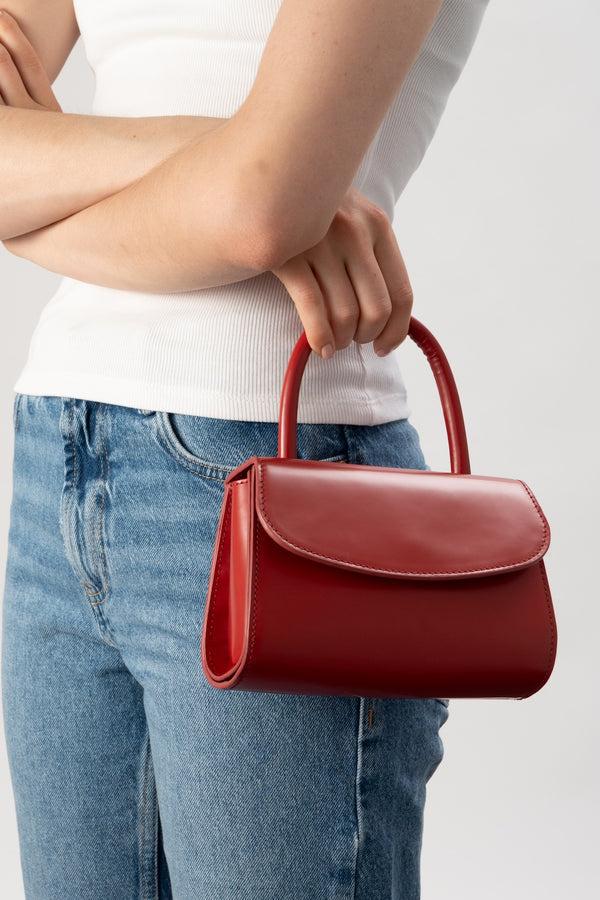 By Far Mini 2.0 Blood Red Semi Patent Leather Top-Handle Bag