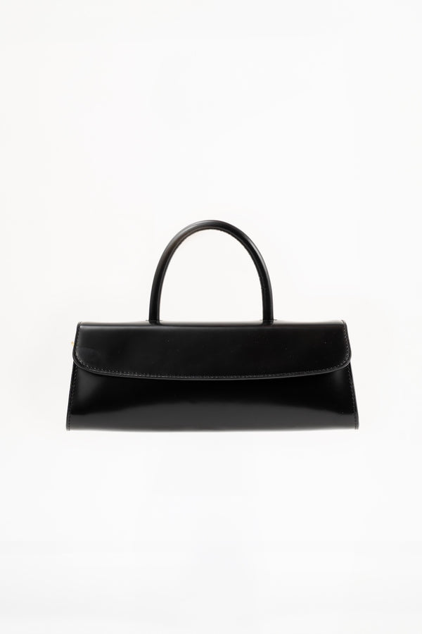 by far Mini Longa Black Semi Patent Leather Top-Handle Bag