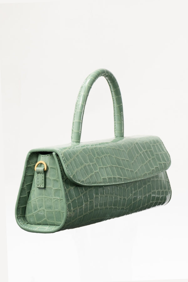 By Far Mini Longa Fresh Croco Embossed Leather Top-Handle Bag