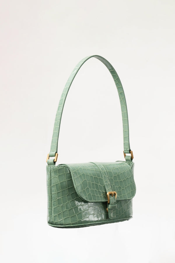 By Far Miranda Baguette Fresh Croco Embossed Leather Shoulder Bag