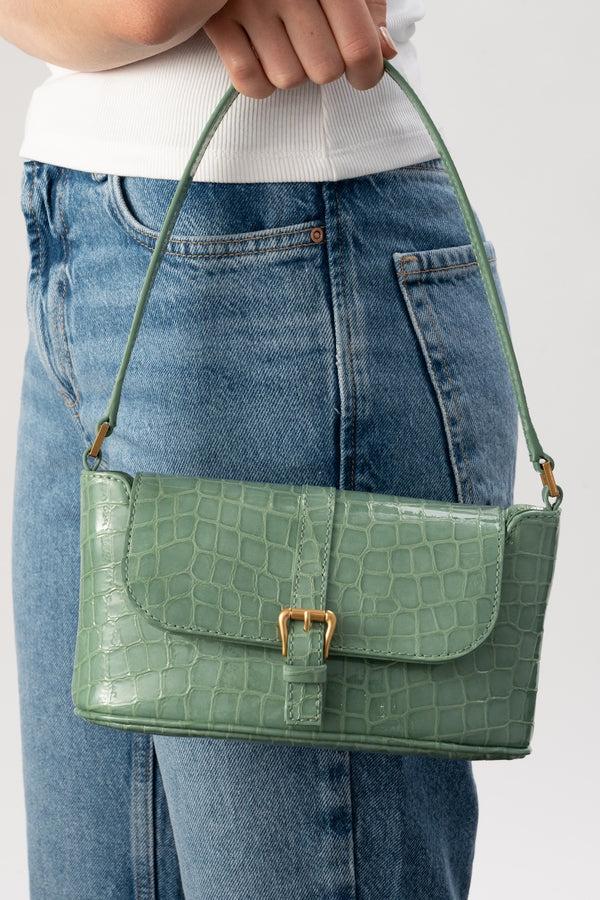 By Far Miranda Baguette Fresh Croco Embossed Leather Shoulder Bag
