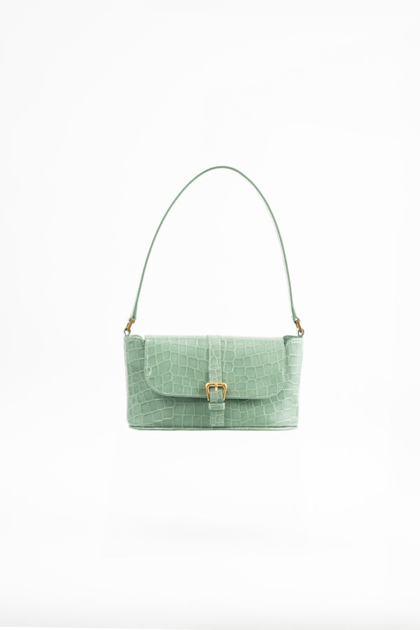 by far Miranda Baguette Fresh Croco Embossed Leather Shoulder Bag