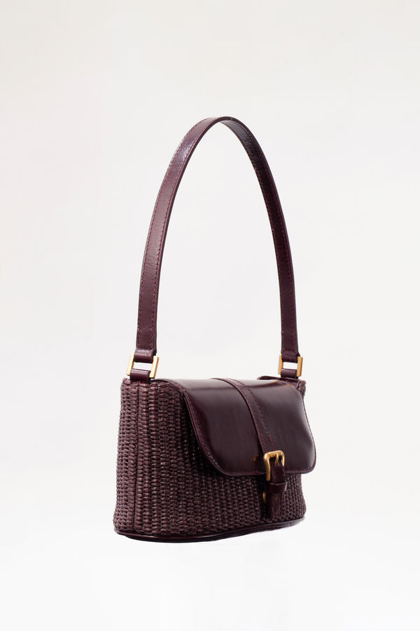 By Far Miranda Baguette Grape Raffia And Calf Leather Shoulder Bag