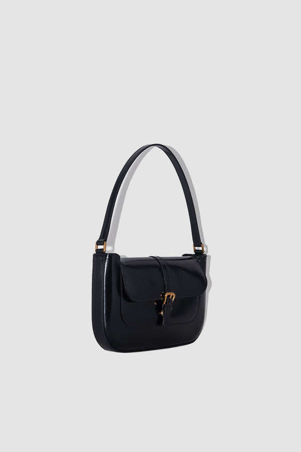 By Far Miranda Black Semi Patent Leather Shoulder Bag