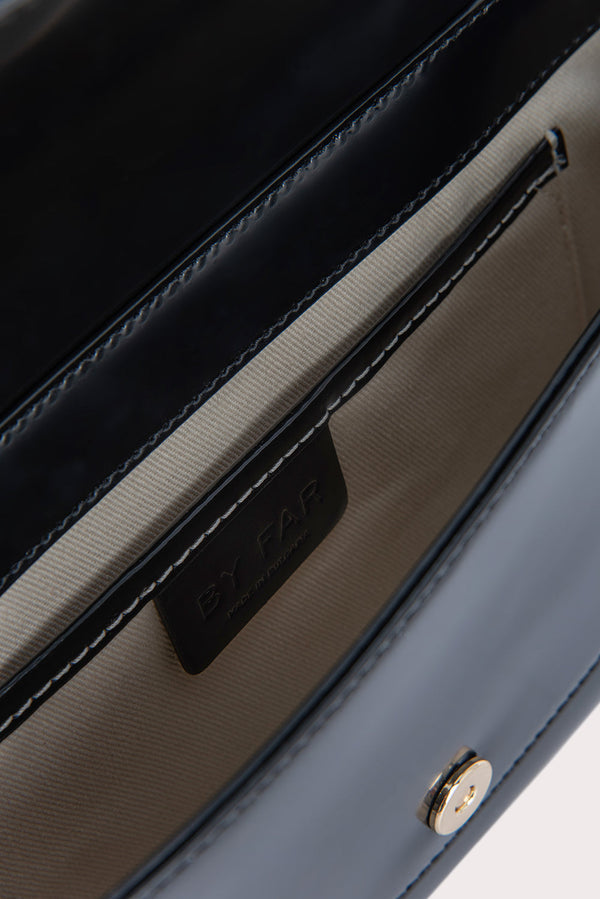 By Far Miranda Black Semi Patent Leather Shoulder Bag