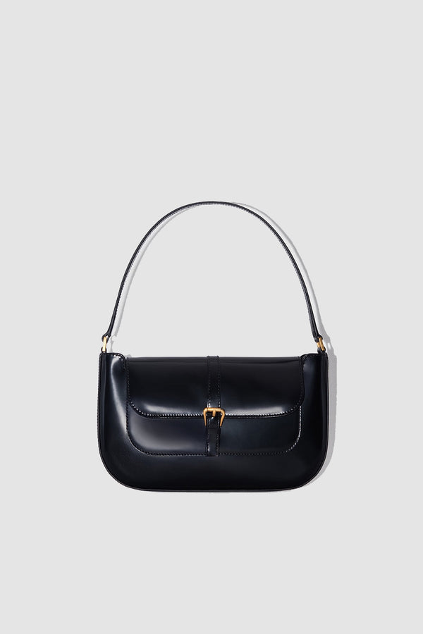 by far Miranda Black Semi Patent Leather Shoulder Bag