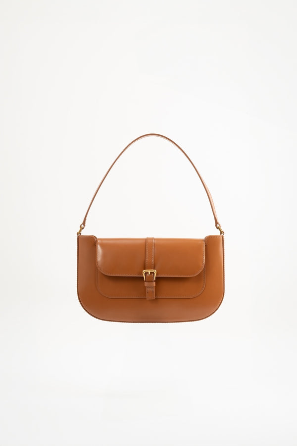 by far Miranda Summer Tan Semi Patent Leather Shoulder Bag