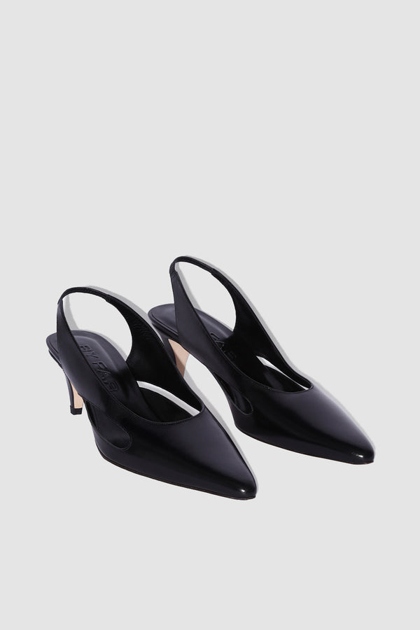 By Far Runa Black Creased Calf Leather Slingback Pump