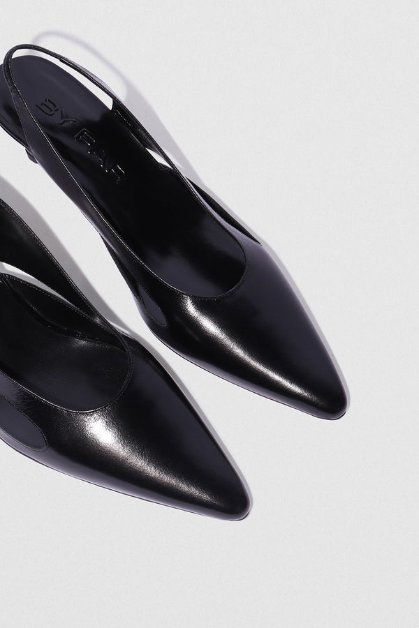 By Far Runa Black Creased Calf Leather Slingback Pump