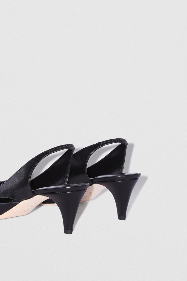 By Far Runa Black Creased Calf Leather Slingback Pump