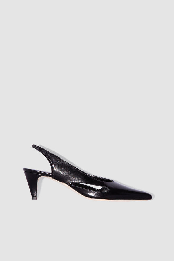 by far Runa Black Creased Calf Leather Slingback Pump