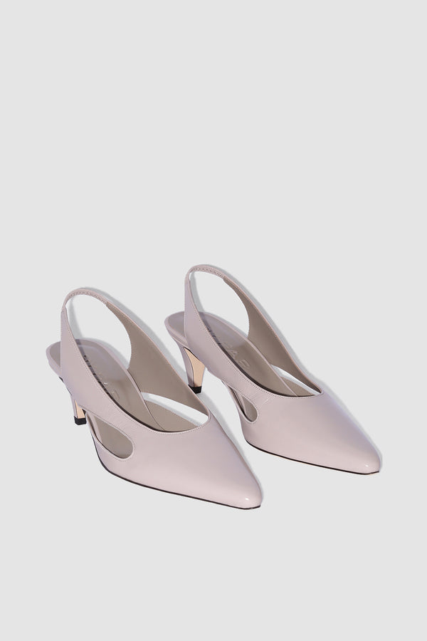 By Far Runa Fossil Glossed Nappa Leather Slingback Pump