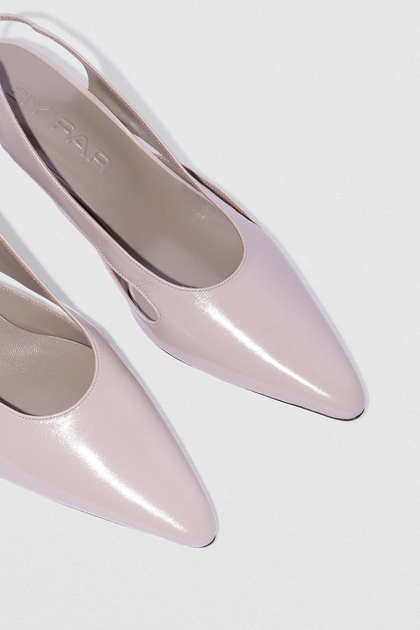 By Far Runa Fossil Glossed Nappa Leather Slingback Pump