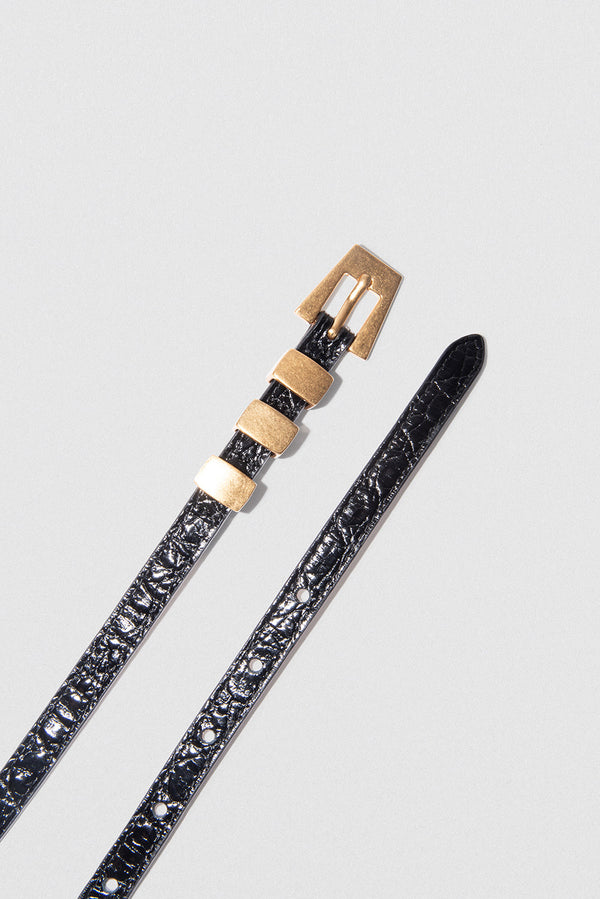 By Far Vic Black Circular Croco Embossed Leather Belt