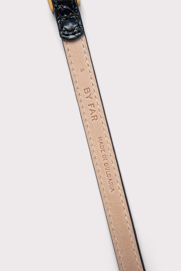 By Far Vic Black Circular Croco Embossed Leather Belt
