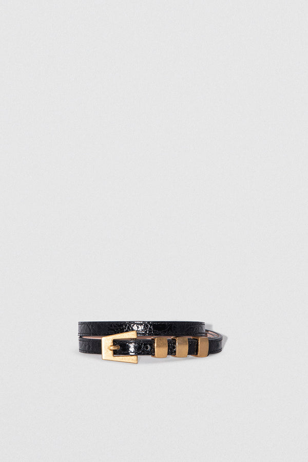 by far Vic Black Circular Croco Embossed Leather Belt