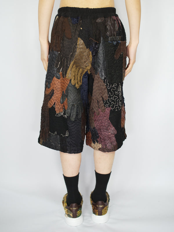 By Walid 19th Century Embroidered & Vintage Gloves Bermuda Shorts
