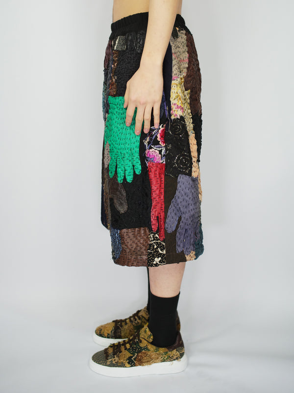 By Walid 19th Century Embroidered & Vintage Gloves Bermuda Shorts