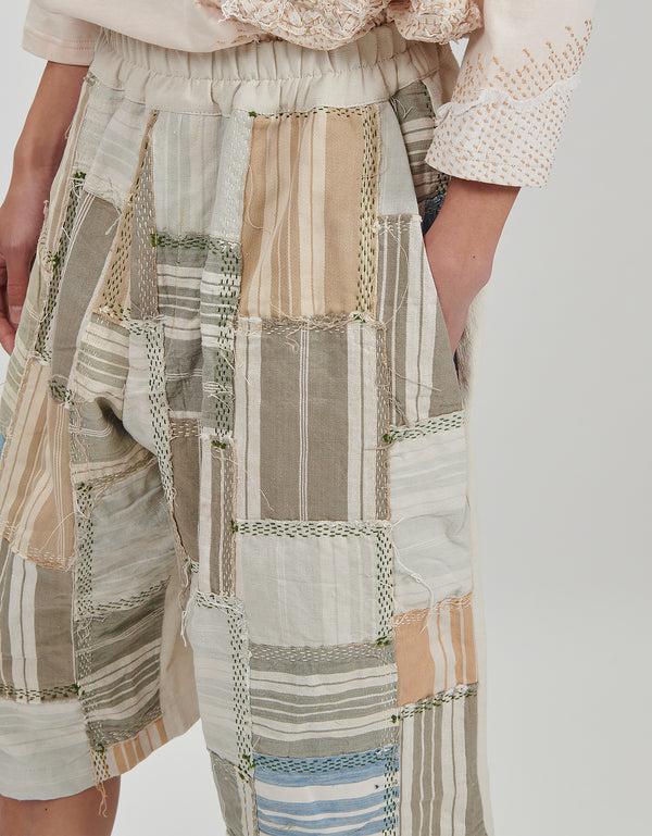 By Walid 19th Century French Ticking Bermuda Shorts