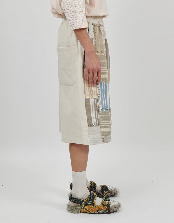 By Walid 19th Century French Ticking Bermuda Shorts