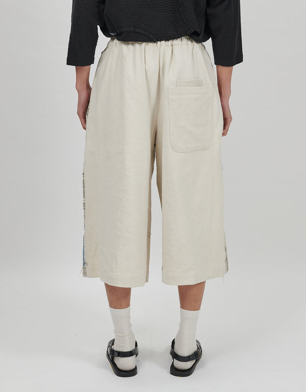 By Walid 19th Century French Ticking Long Bermuda Shorts