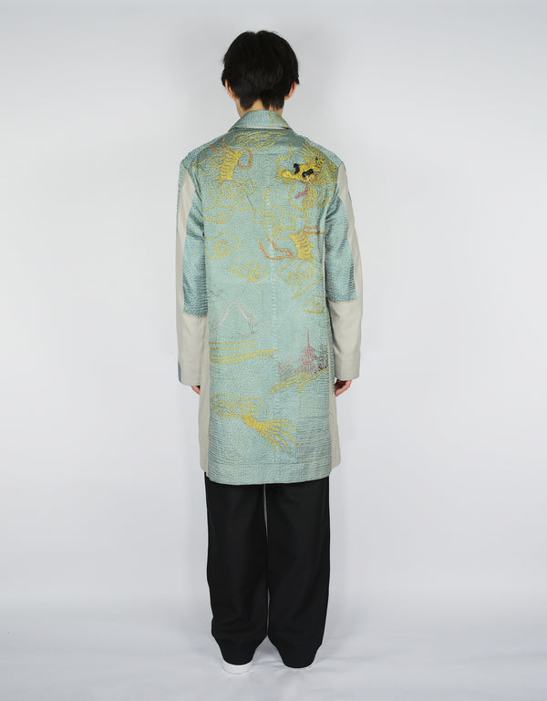 By Walid Antique Embroidered Silk Kimono Duster Coat