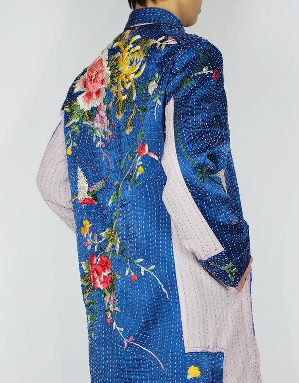 by walid Antique Embroidered Silk Kimono Duster Coat