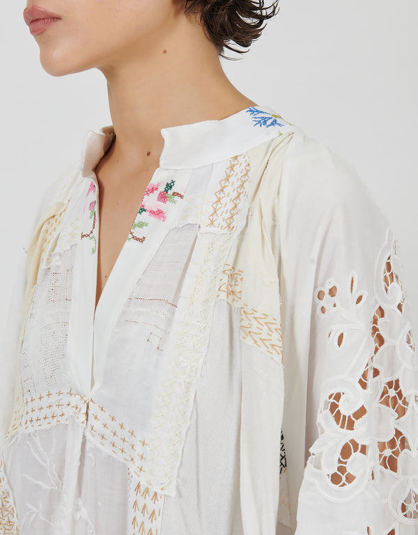 By Walid 1920s Embroidered Linen Doris Dress