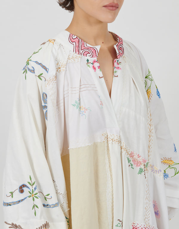 By Walid 1920s Embroidered Linen Doris Dress