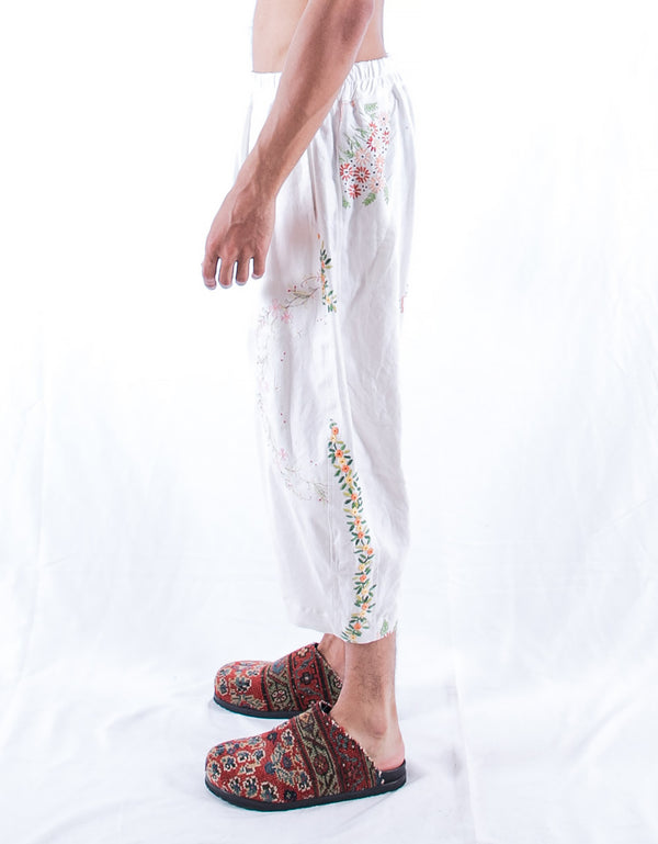 By Walid 1920s Embroidered Linen Hitomi Trousers