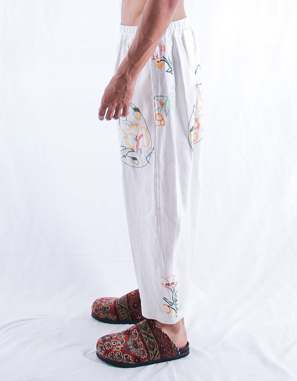 By Walid 1920s Embroidered Linen Joel Trousers