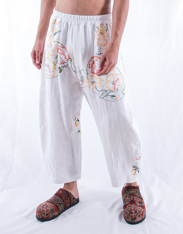 By Walid 1920s Embroidered Linen Joel Trousers