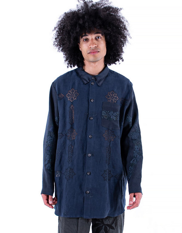 by walid 1920s Embroidered Linen Nathan Tunic