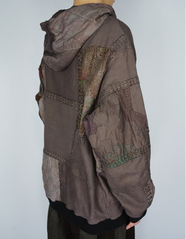 By Walid 1920s Patchwork Zip Up Hoodie