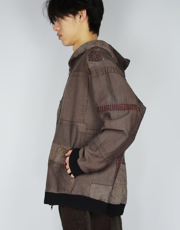By Walid 1920s Patchwork Zip Up Hoodie