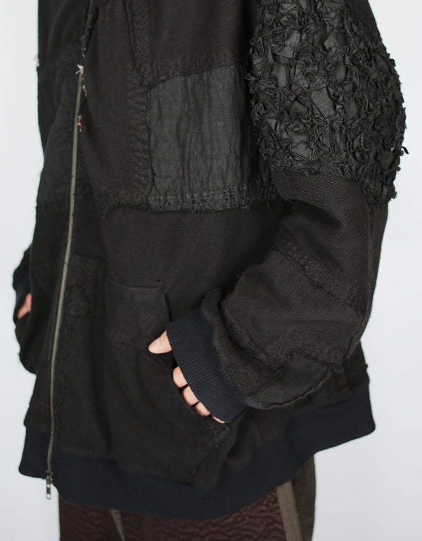 By Walid 1920s Patchwork Zip Up Hoodie