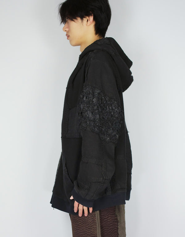 By Walid 1920s Patchwork Zip Up Hoodie
