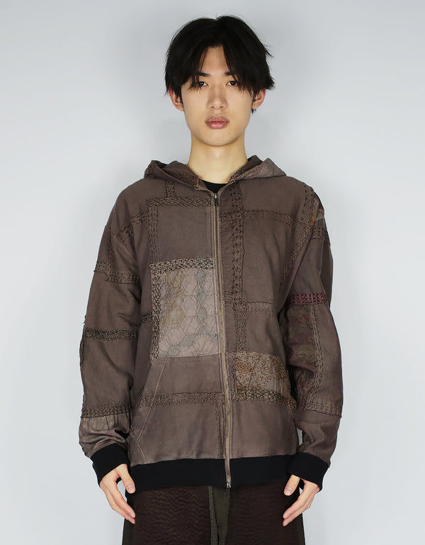 by walid 1920s Patchwork Zip Up Hoodie