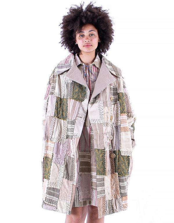 By Walid 19th Century French Ticking Cocoon Coat