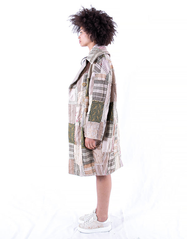 By Walid 19th Century French Ticking Cocoon Coat