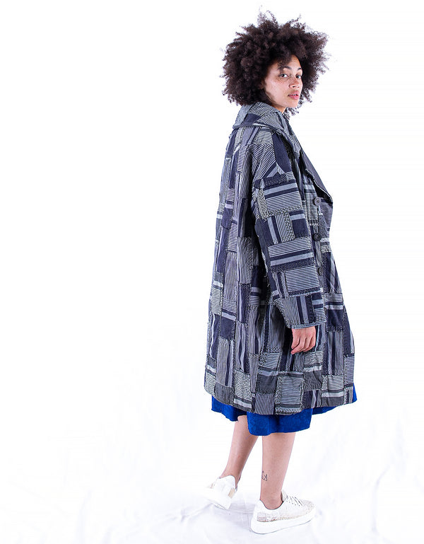 By Walid 19th Century French Ticking Cocoon Coat