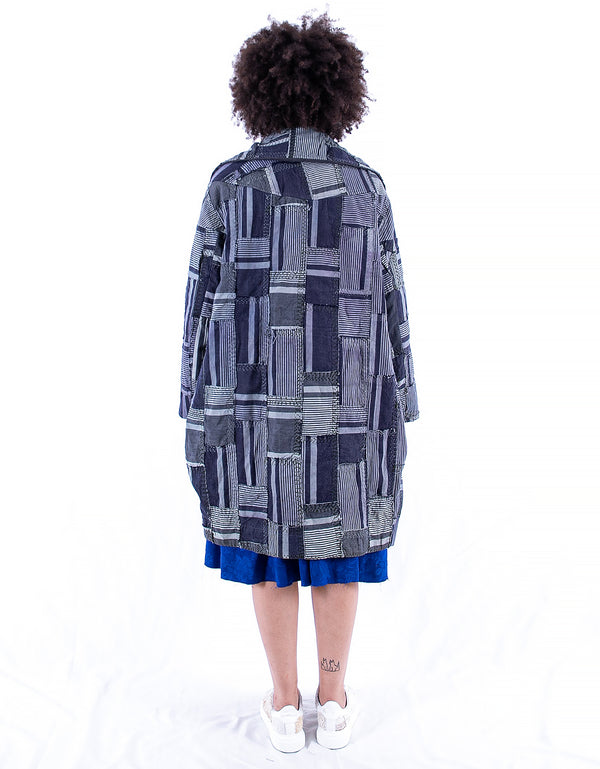 By Walid 19th Century French Ticking Cocoon Coat