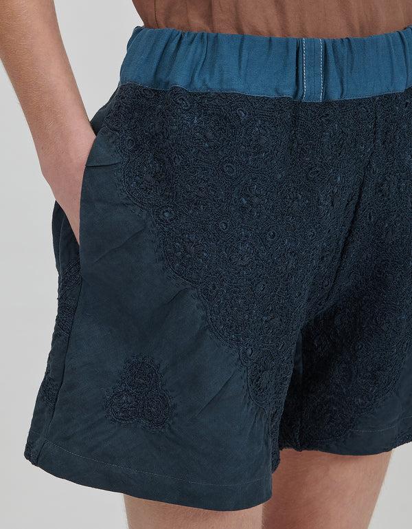 By Walid 19th Century Lace Marigold Shorts