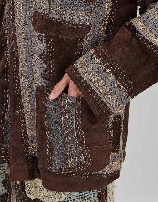 By Walid Antique Lace & Suede Rain Jacket