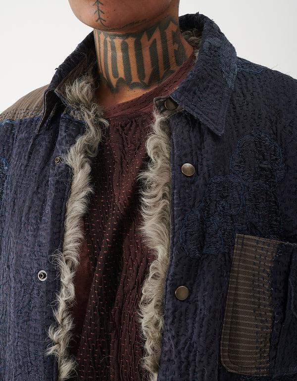 By Walid Vintage Kimono & Shearling Rain Jacket