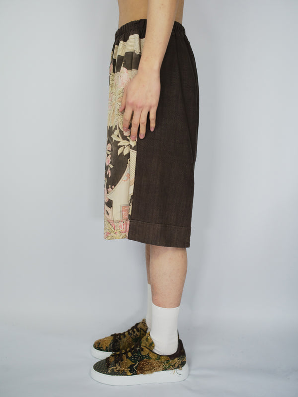 By Walid Vintage Japanese Silk Kimono Bermuda Shorts