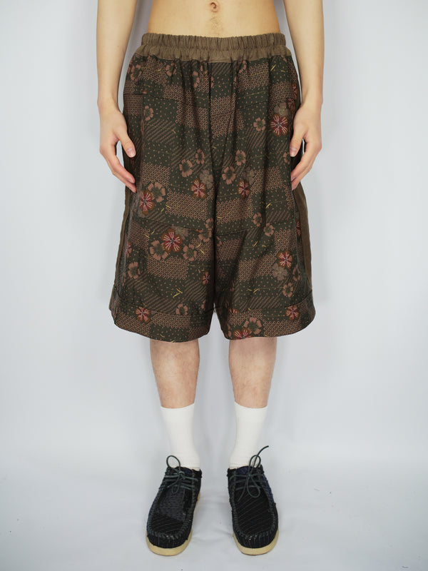 by walid Vintage Japanese Silk Kimono Bermuda Shorts
