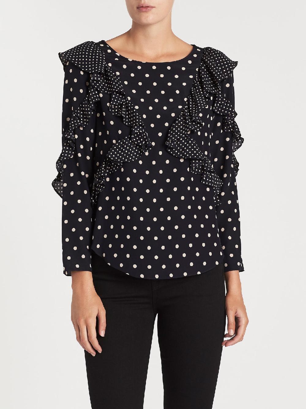 C & M Camilla And Marc Long Sleeve Dot Ruffle Top