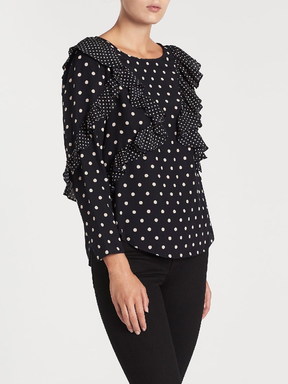 C & M Camilla And Marc Long Sleeve Dot Ruffle Top