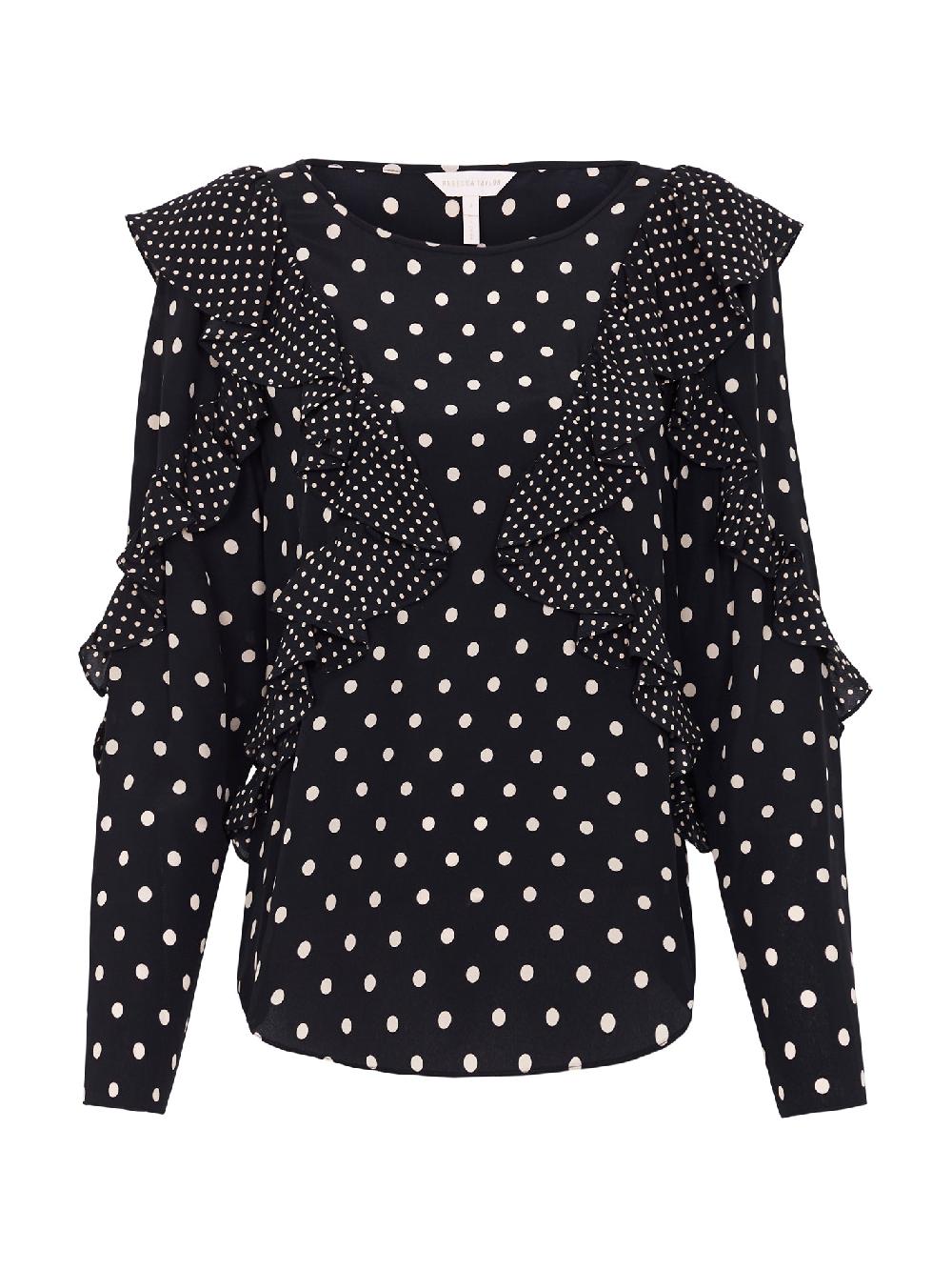 c & m camilla and marc Long Sleeve Dot Ruffle Top